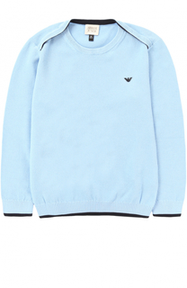 Хлопковый пуловер с логотипом бренда и контрастной отделкой Giorgio Armani