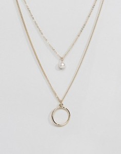 Многоярусное ожерелье ограниченной серии с искусственным жемчугом и кольцом - Золотой Asos