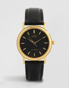Часы с золотистой отделкой и черным кожаным ремешком Casio MTP1095Q-1A - Черный