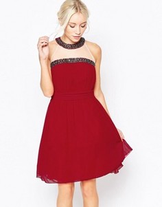 Короткое приталенное платье халтер с отделкой Little Mistress - Красный