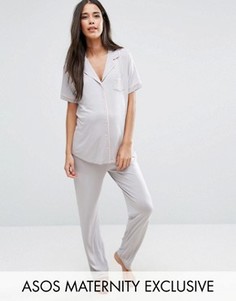 Пижама с короткими рукавами и вышивкой на кармане ASOS Maternity - Серый