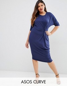 Платье-футболка миди с узелком спереди ASOS CURVE - Темно-синий