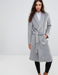 Пальто в стиле халата с поясом-завязкой Unique 21 - Серый