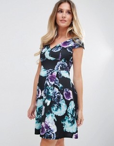 Короткое приталенное платье с цветочным принтом Jessica Wright - Черный