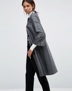 Черно-серебристое фактурное пальто с расклешенными рукавами Helene Berman - Черный