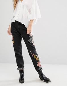 Джинсы в винтажном стиле с цветочной вышивкой Glamorous - Черный