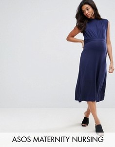 Платье миди с воротником-стойкой ASOS Maternity NURSING - Темно-синий
