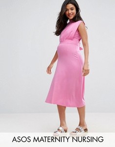 Платье миди с воротником-стойкой ASOS Maternity NURSING - Розовый