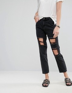 Рваные укороченные джинсы бойфренда Noisy May - Черный