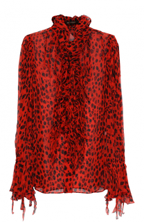 Шелковая блуза с леопардовым принтом и оборками Roberto Cavalli