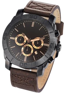 Мужские наручные часы-хронограф на кожаном браслете (коричневый) Bonprix