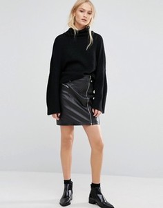Кожаная юбка в байкерском стиле Just Female - Черный