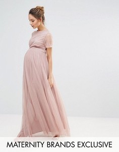 Платье макси с юбкой из тюля и декорированным лифом Maya Maternity - Розовый