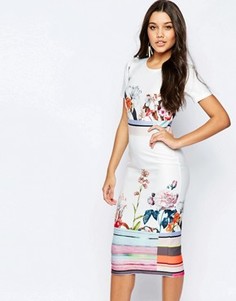 Платье-футболка миди с цветами и полосками ASOS - Мульти