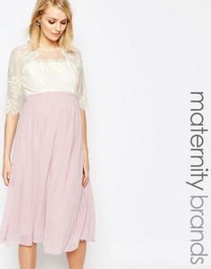 Платье миди для беременных с кружевным лифом Little Mistress Maternity - Мульти