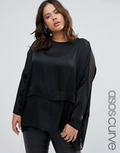 Атласный топ с полупрозрачным низом ASOS CURVE - Черный