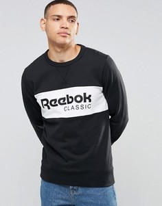 Черный свитшот в полоску с круглым вырезом Reebok Archive AY0821 - Черный