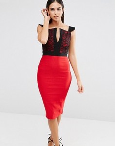 Платье-футляр с кружевом на лифе и разрезом Vesper - Красный