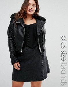 Байкерская куртка из искусственной кожи с искусственным мехом Boohoo Plus - Черный