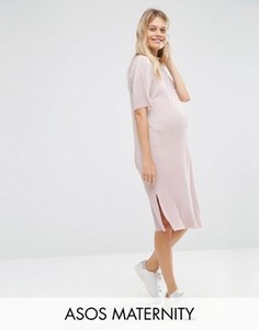 Плиссированное платье-футболка для беременных ASOS Maternity - Розовый