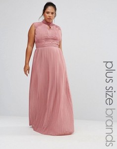 Плиссированное платье макси с кружевной отделкой TFNC Plus Wedding - Розовый