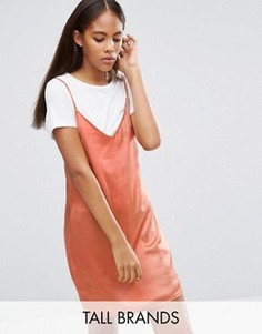 Атласное платье 2 в 1 Missguided Tall - Оранжевый