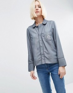 Джинсовая блузка в пижамном стиле с вышивкой на кармане ASOS - Серый