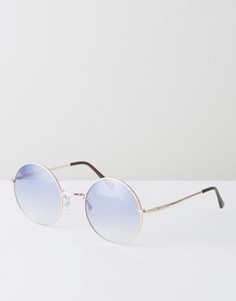 Круглые солнцезащитные очки в золотистой оправе с синими затемненными стеклами ASOS - Синий