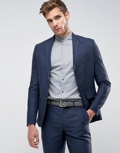 Приталенный льняной пиджак Jack & Jones Premium - Темно-синий