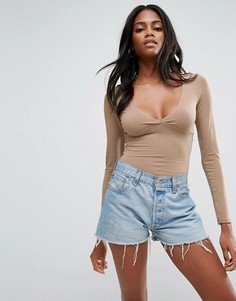 Боди со стрингами и рукавами 3/4 ASOS - Розовый