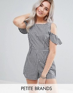 Ромпер в клетку с короткими рукавами Boohoo Petite - Черный