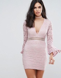 Кружевное платье мини с рукавами клеш Love & Other Things - Розовый
