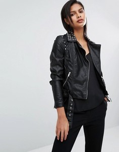 Байкерская куртка из искусственной кожи с заклепками Vero Moda - Черный