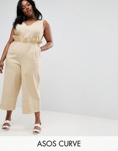 Комбинезон из саржи с оборкой на талии ASOS CURVE - Светло-серый