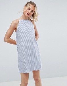 Сарафан в полоску из тика с глубоким вырезом сзади ASOS - Мульти