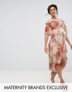 Платье миди с принтом и кружевной отделкой Hope & Ivy Maternity - Мульти