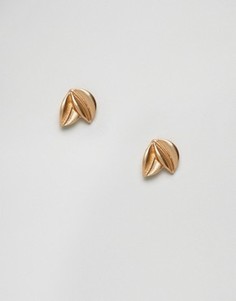 Серьги-гвоздики с двумя листиками DesignB London - Золотой