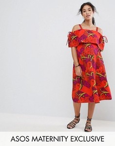 Платье с тропическим принтом и открытыми плечами ASOS Maternity - Мульти