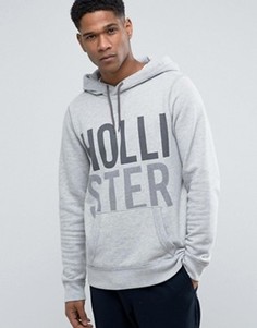 Худи классического кроя из серого меланжа с принтом и логотипом Hollister - Серый