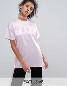 Длинная атласная футболка на шнуровке Puma эксклюзивно для ASOS - Фиолетовый