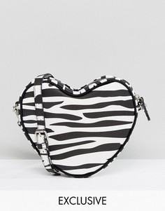 Эксклюзивная сумка через плечо в форме сердца с принтом в зебру Lazy Oaf - Черный
