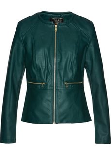 Короткая куртка с баской из искусственной кожи (зеленый) Bonprix