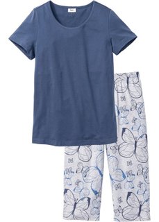 Пижама-капри (индиго/светло-серый меланж с принтом) Bonprix