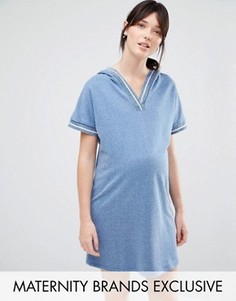 Трикотажное платье для дома с капюшоном и отделкой Bluebelle Maternity - Синий
