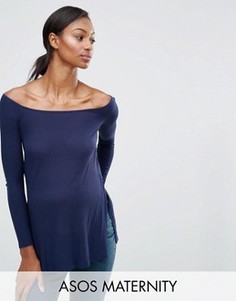 Свободный топ для беременных с открытыми плечами и разрезами ASOS Maternity - Темно-синий