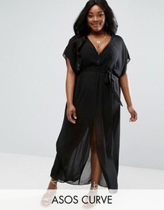 Пляжная шифоновая туника макси ASOS CURVE - Черный