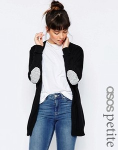 Свободный кардиган с серыми овальными нашивками на локтях ASOS PETITE - Черный