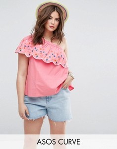 Топ на одно плечо с вышивкой ASOS CURVE - Розовый
