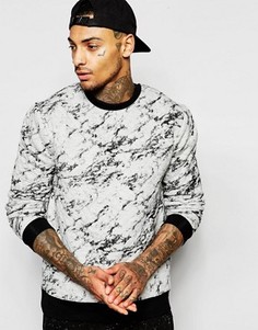 Стеганый свитшот с мраморным принтом ASOS - Серый
