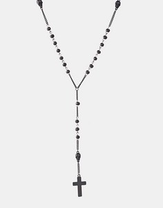 Ожерелье с бусинами и подвеской-крестиком Icon Brand - Черный